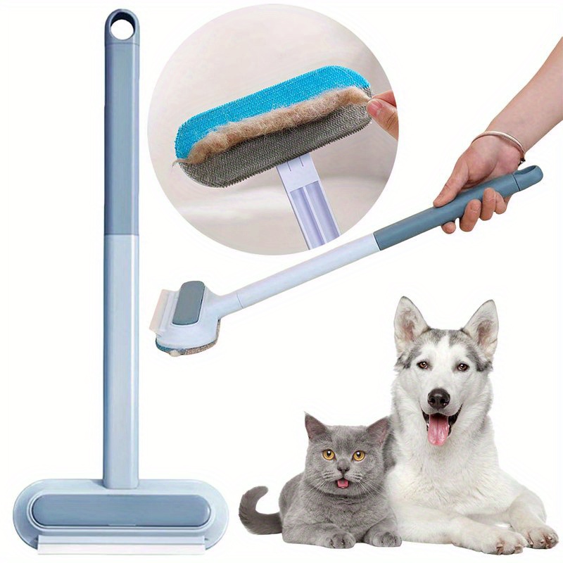 4-in-1 Long Handled Pet Hair Removal Brush with Adjustable Length, Washable, Reusable Cat and Dog Hair Remover