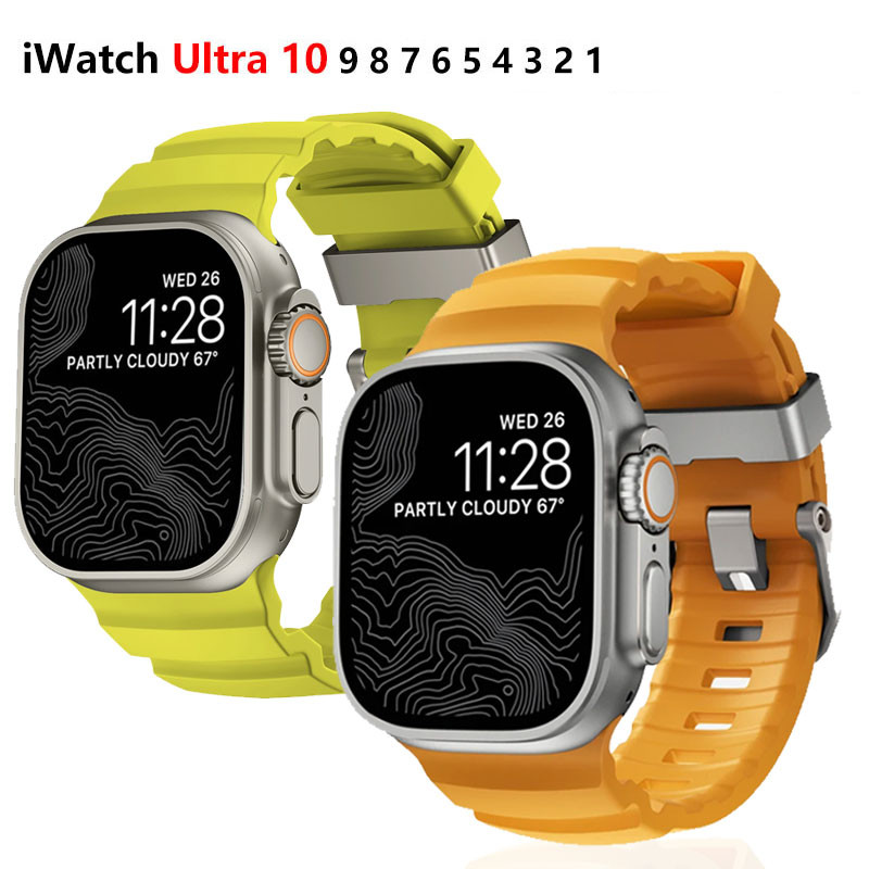 Sport Band For Apple Watch Ultra 2 10 9 8 7 6 SE 5 4 Soft Silicone Titanium Bracelet Strap For iWatch 42mm 44mm 45mm 46mm 49mm