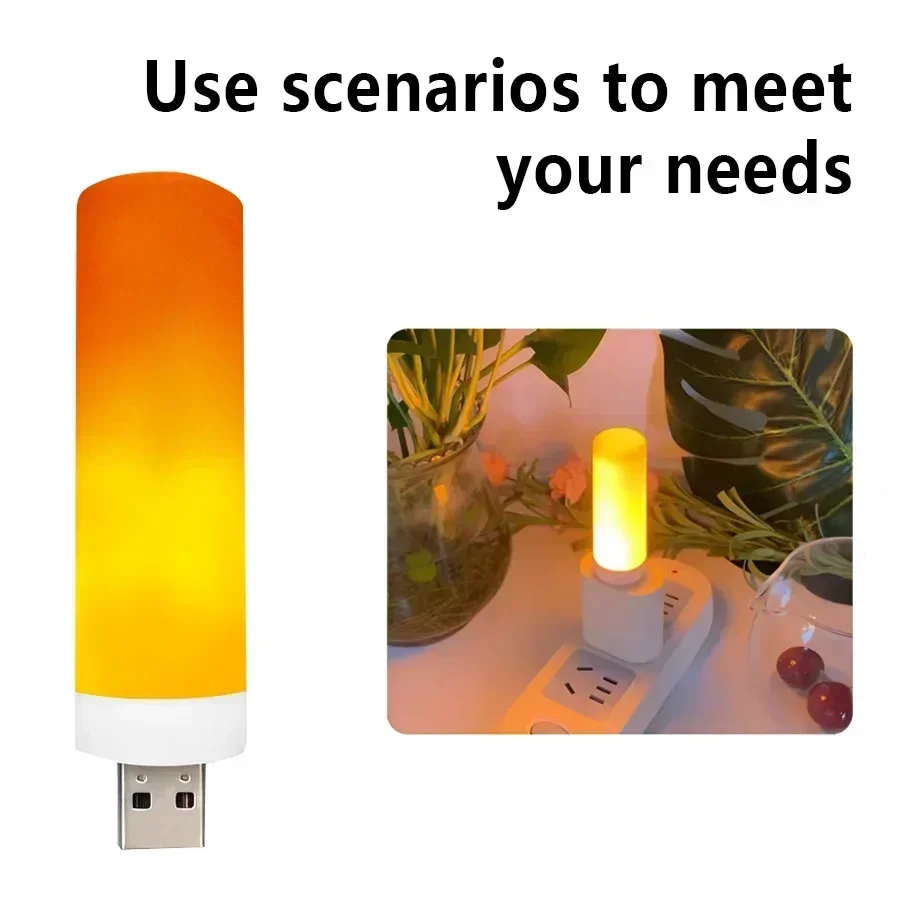 Mini LED USB Atmosphere Light Flame Flashing Candle Lights Book Lamp for Power Bank Camping Lighting Effect Light