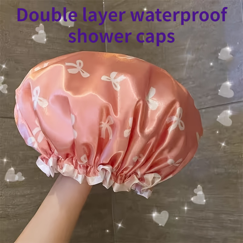 1PC Double Layer Shower Cap Waterproof Reusable Printed Bath Hair Bonnet for Women Ladies Spa Salon Home Travel Use