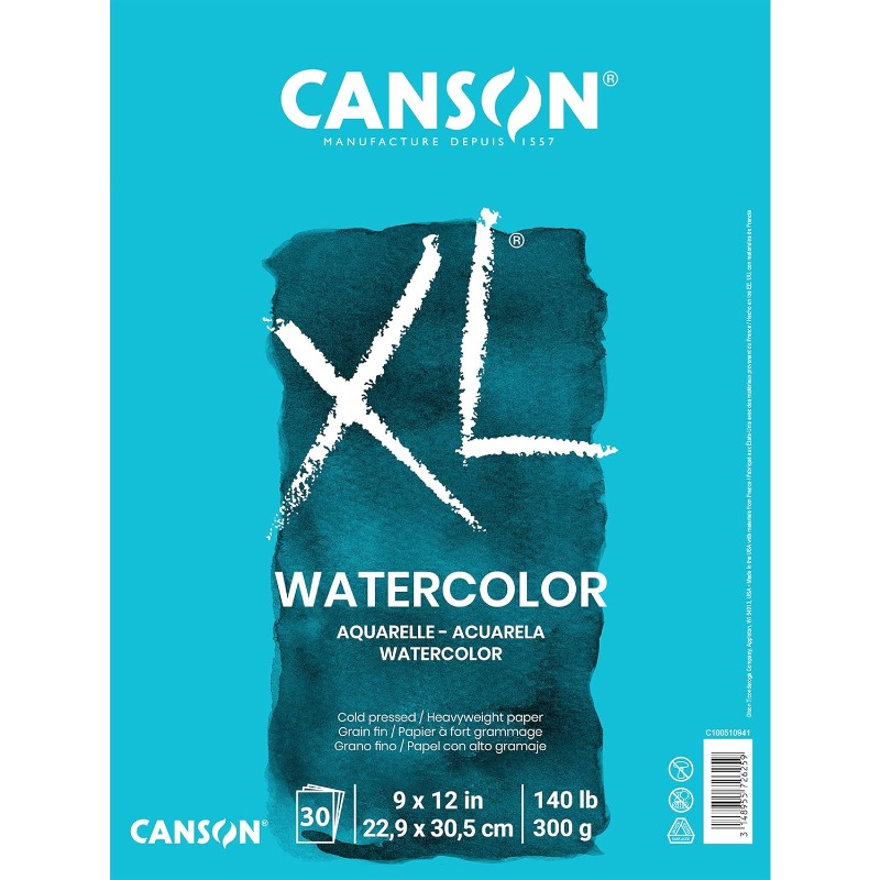 20/30 Sheets Canson XL Series Watercolor Textured Paper Pad for Paint, Pencil, Ink, Charcoal,Pastel,and Acrylic, Fold Over 140lb
