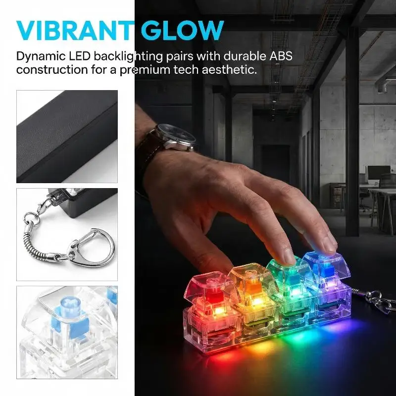 Lighting Creative Decompression Keychain Stress Relief Artifact Keyboard Switch Tester Illuminated Transparent Keycaps