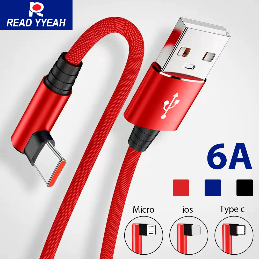 6A 66W 90 Degree Elbow Phones Cable USB Fast Charging Cable for Android Device 0.25m/1m/1.5m/2m/3m