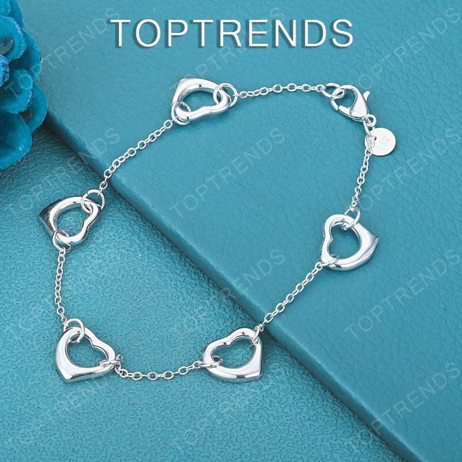 High Quality 925 Sterling Silver Hollow Heart Bracelet Sweet Cute Jewelry For Women Wedding Party Valentine s Accessories