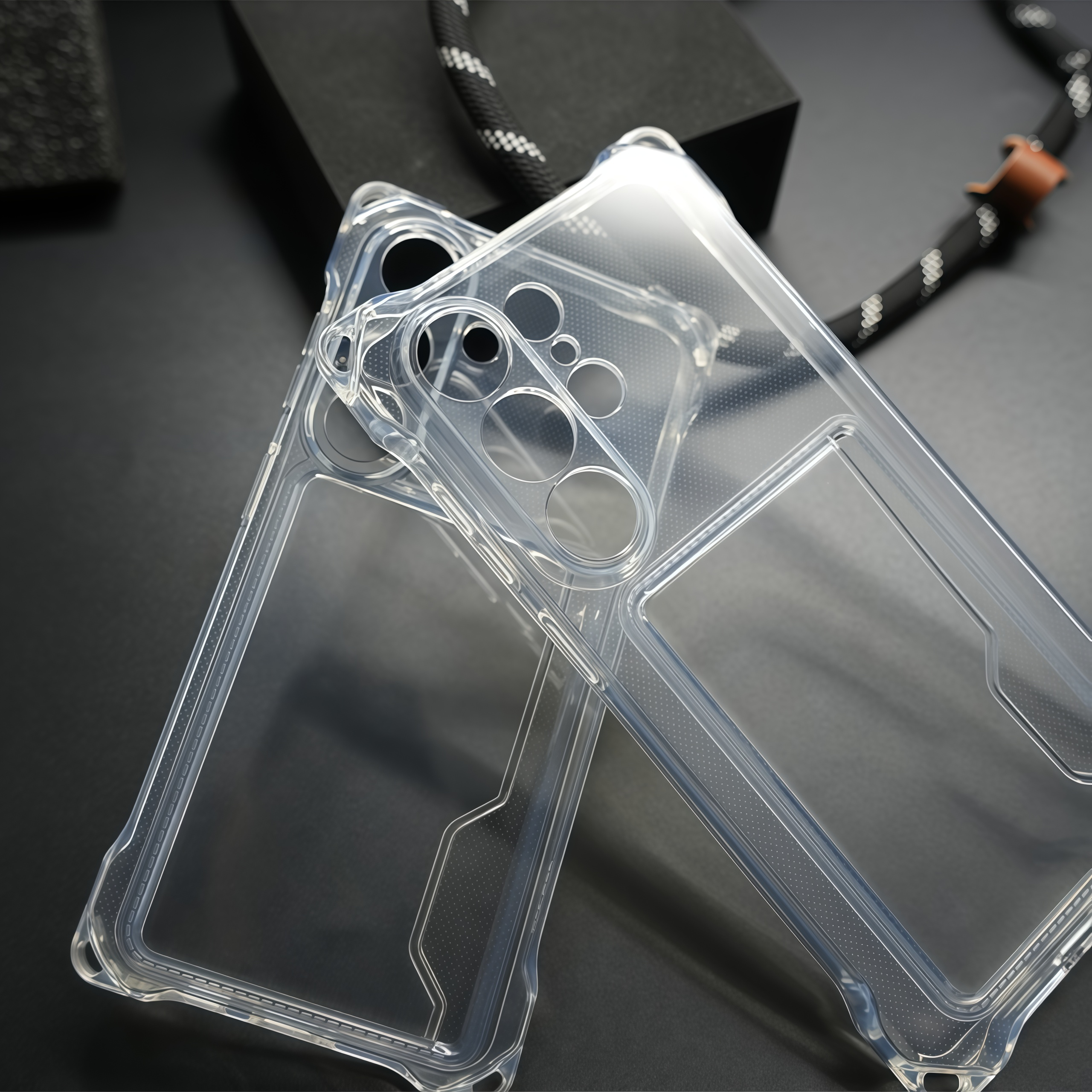 Clear TPU Phone Case For S26 S25 S24 Plus S23 Ultra Four Corner Shockproof hanging rope hole Card Slot Back Cover