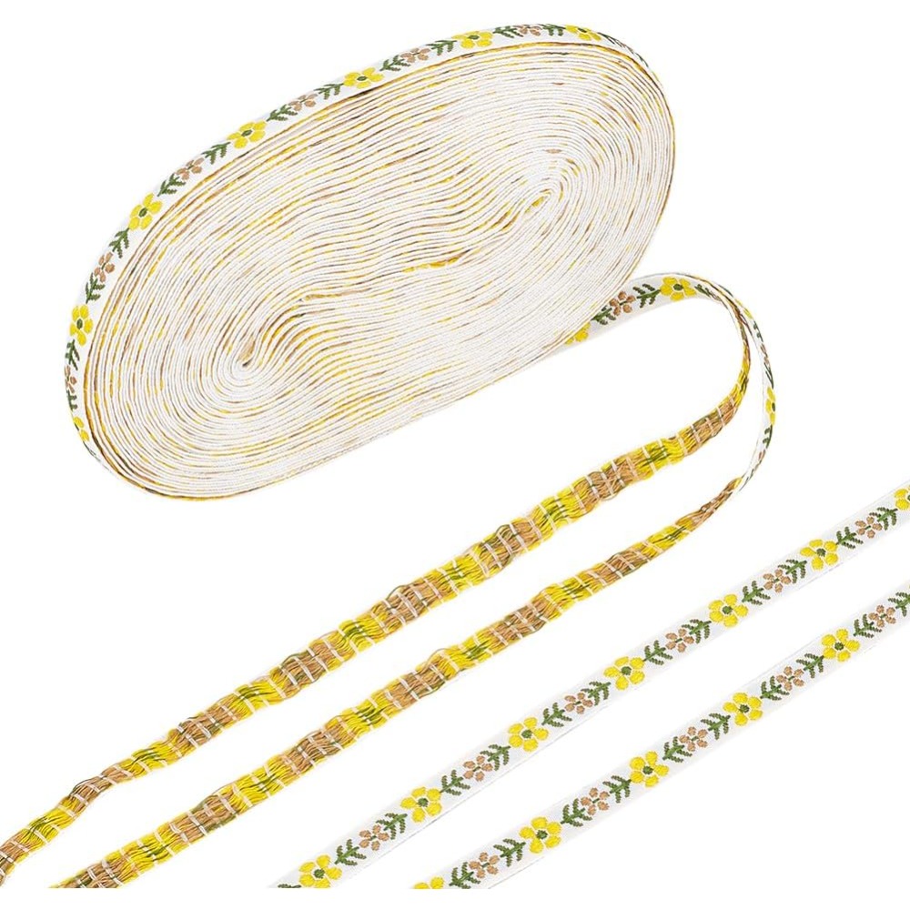 Polyester Jacquard Flower Ribbon Garment Accessories Yellow 3/8 inch(10.5mm)