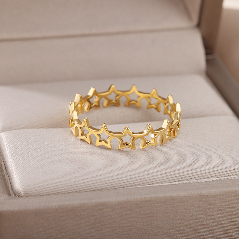 Rose Flower Rings For Women Gold Color Stainless Steel Heart Star Finger Ring Dainty Hand Wedding Jewelry