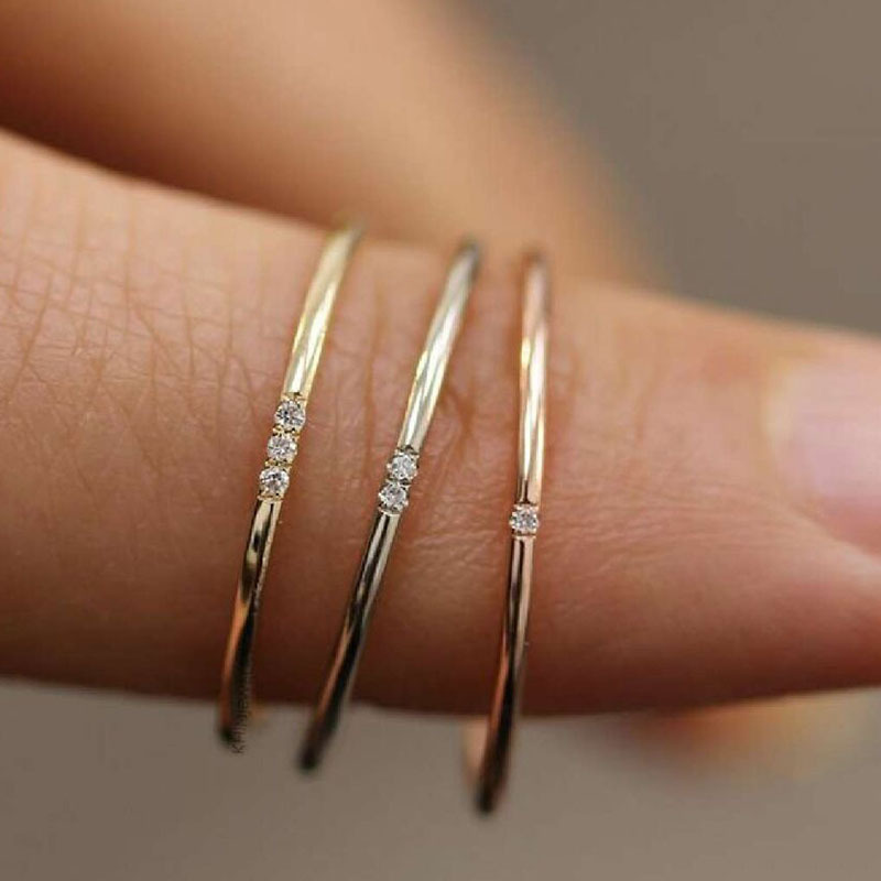 Tarnish Free New Minimalist 316L Stainless Steel 18k Gold Plated One Two Three AAA Zircon Paved Gold Rings for Women