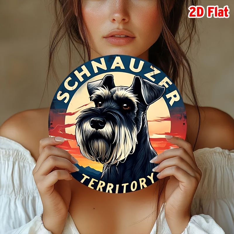 2D Flat, 2D Flat Round 1pc Vintage Metal Schnauzer Dog Territory Sign - Aluminum Art Print for Indoor Decor, Boho & Contemporary