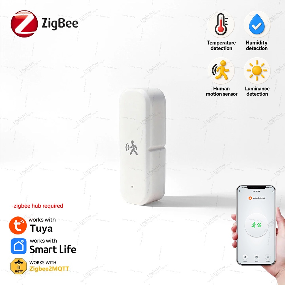 ZigBee Smart Pir Motion Sensor Detector With Temperature and Humidity Sensor Security Burglar Works With Home Assistant