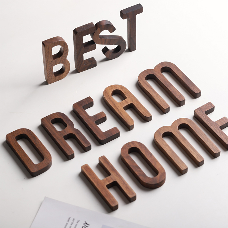 1Pcs Black Walnut Wall English Wooden Letters Numbers DIY Free Combination Wooden Decor Cafe Bar Home Decoration
