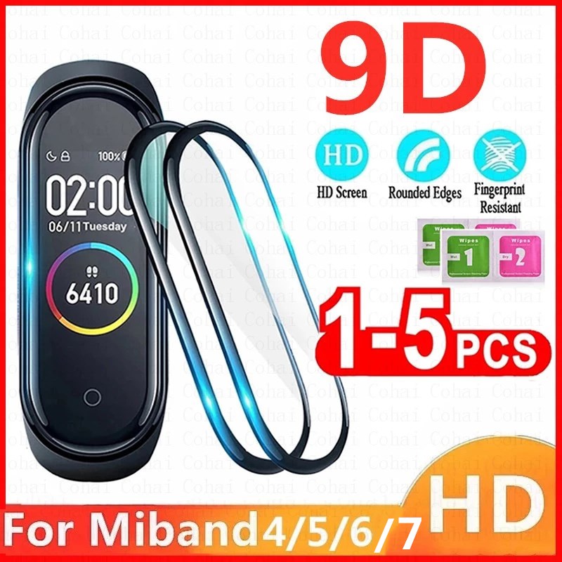 9D Screen Protector Glass For mi band 7 4 5 6 Full Cover Protective Film For Miband 6 5 Smart Watch Strap Bracelet