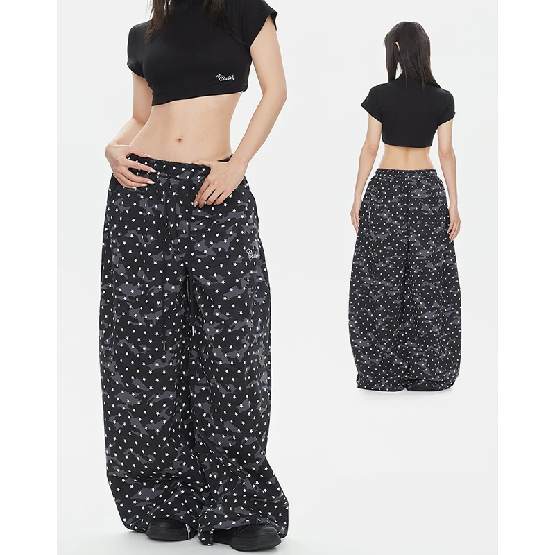 2026 Summer new American retro polka dot printed women's straight leg sweatpants millennial hot girl trendy casual pants