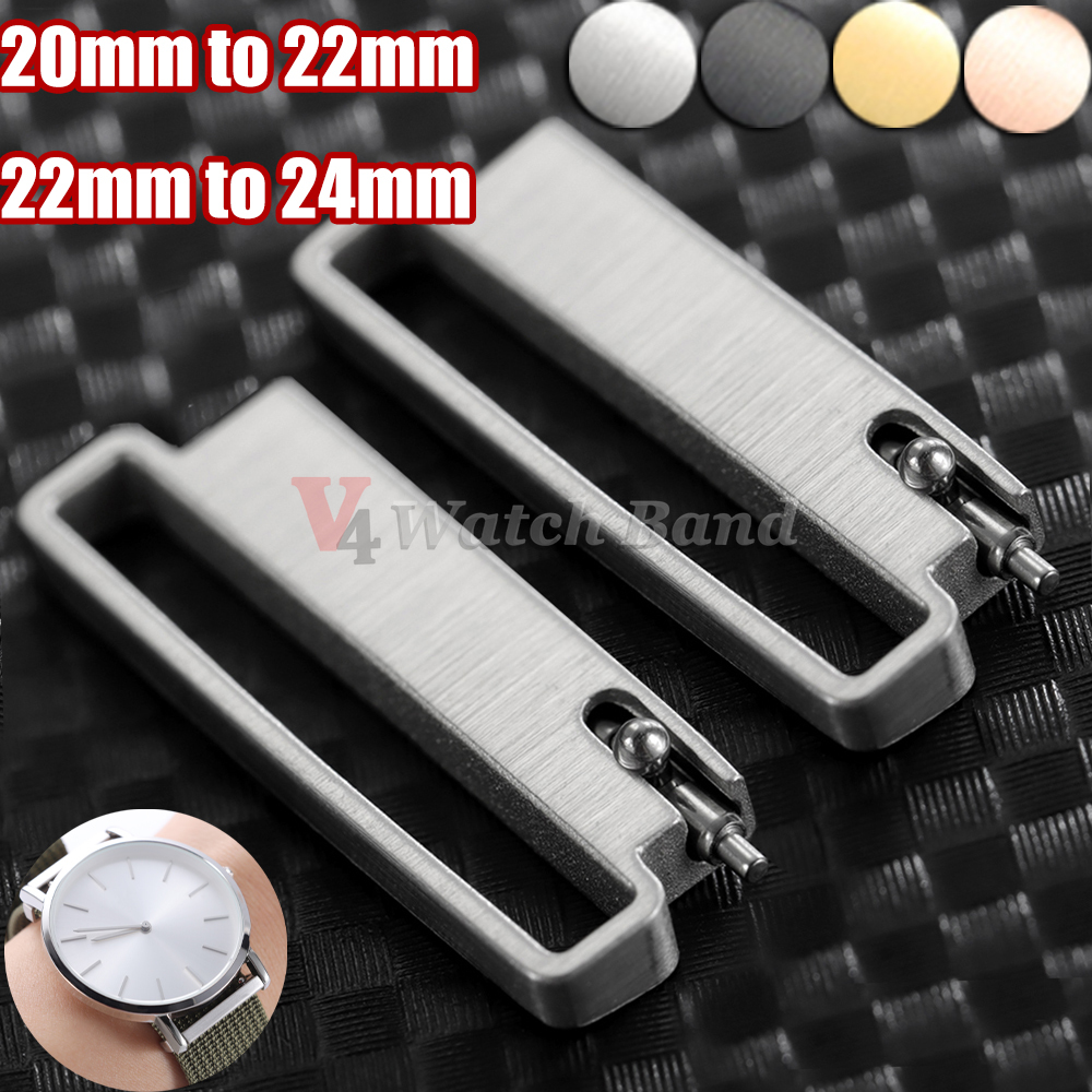 1Pair Watch Connector 20mm to 22mm 22mm to 24mm Quick Release StainlessSteel Milanese Nylon Watch Strap Metal Adapter Accessory