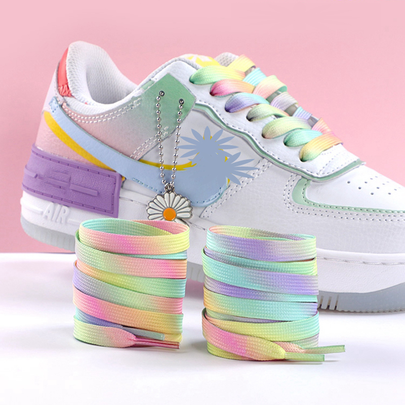 Flat Shoelaces Rainbow Color Shoe Laces Casual Canvas Shoes Colorful Shoelace Print Gradient Suitable for All Unisex New 1Pair