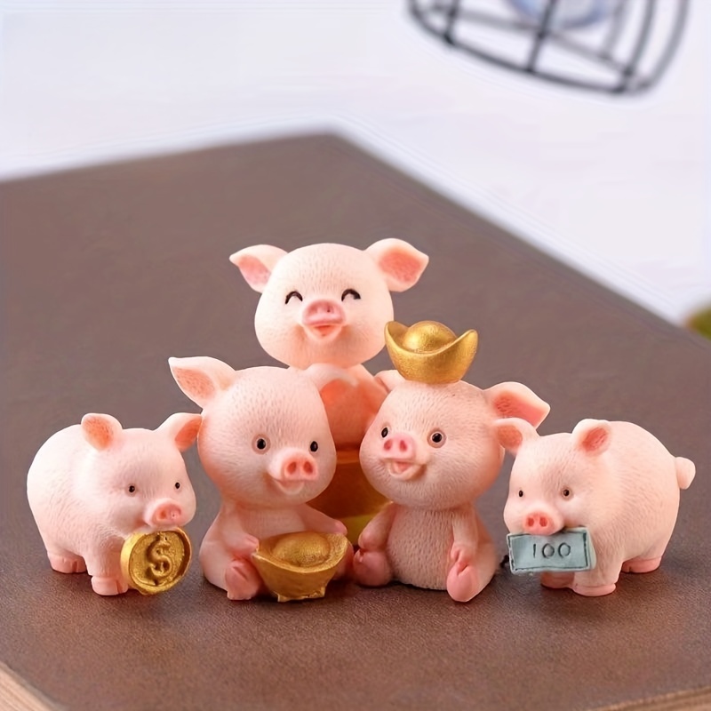 5Pcs DIY Cute Gold Piglet Gardening Micro Landscape Resin Piglet Desktop Decoration Car Ornaments