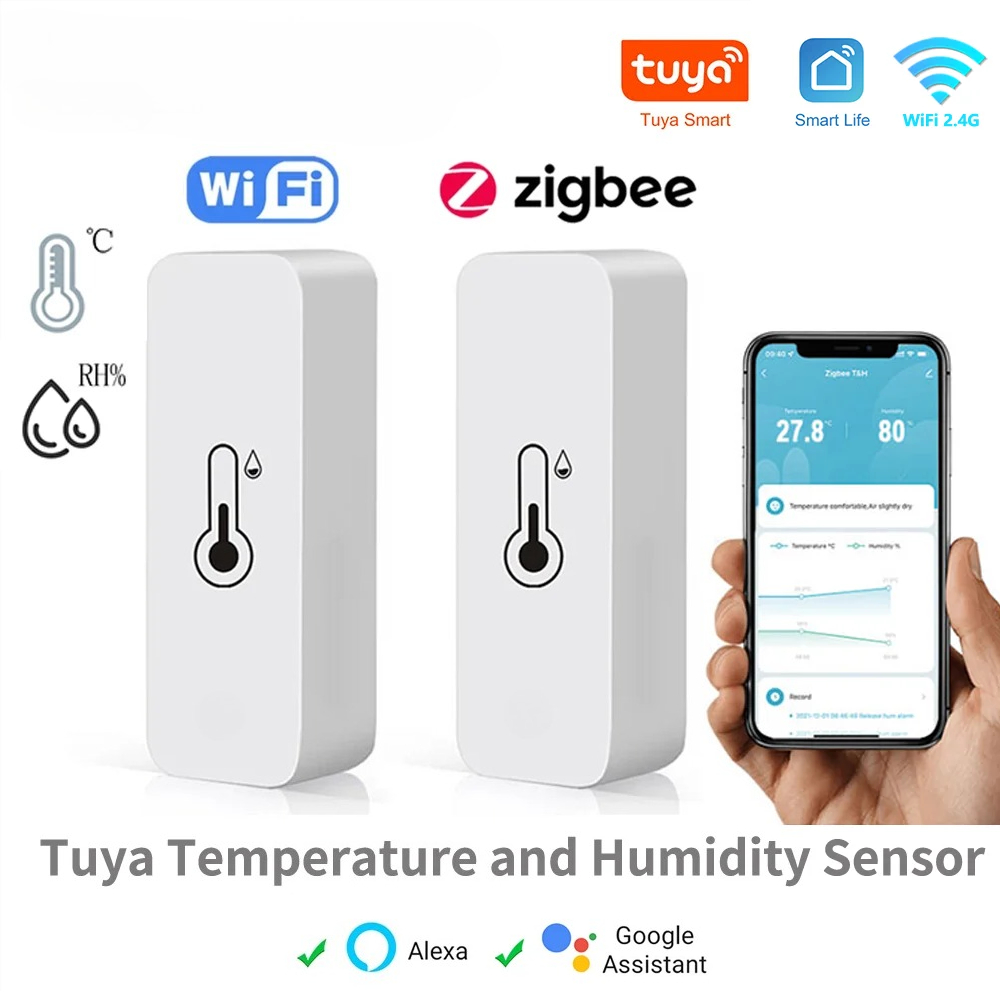 Tuya WiFi Zigbee Temperature and Humidity Smart Home Thermometer Hygrometer APP Remote Alarm Work with Alexa Home