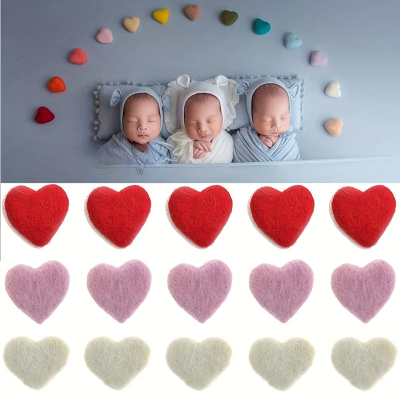 5pcs/Pack Wool Heart Newborn Photography Props Solid Color DIY Felt Love Heart for Baby Studio Photography Accessories