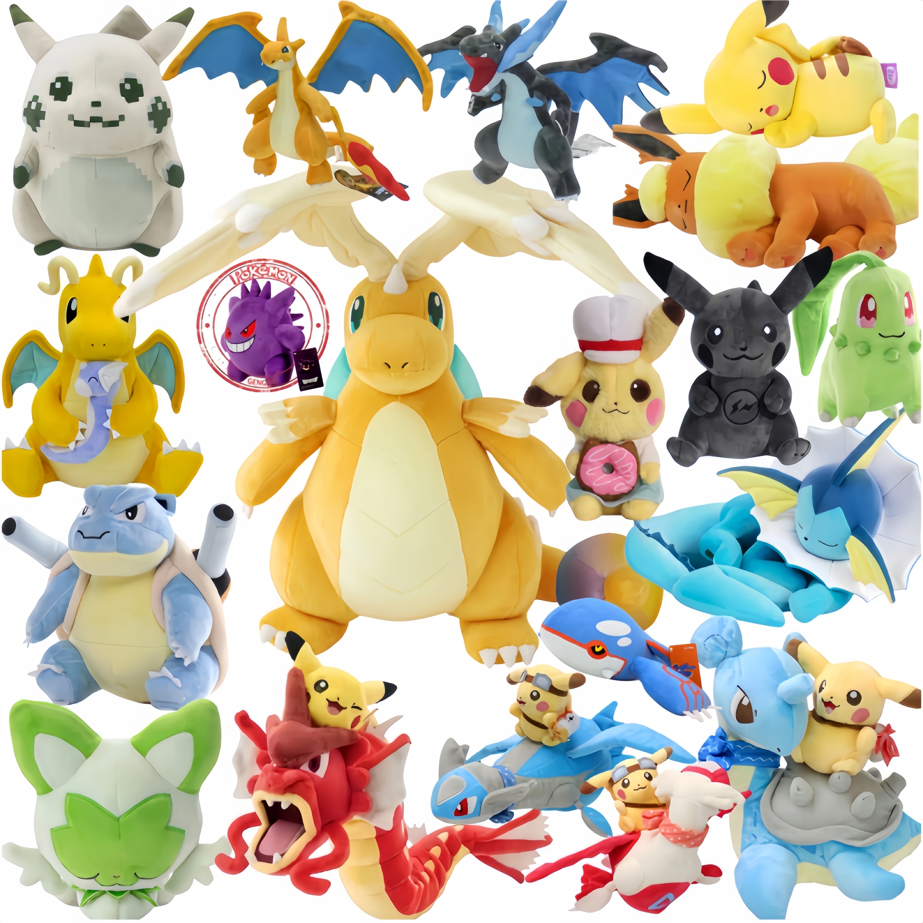 Pokemon Mega Dragonite Holding Dratini Sleeping Vaporeon Flareon Initial Pikachu Peluche Riding Gyarados Lapras Plush Doll