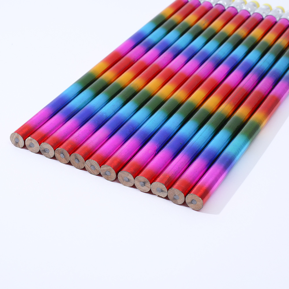 5pcs/10pcs Laser Pencil Round Rod Rainbow Pencil, HB Student Head Pencil, Creative Student Pencil Stationery.