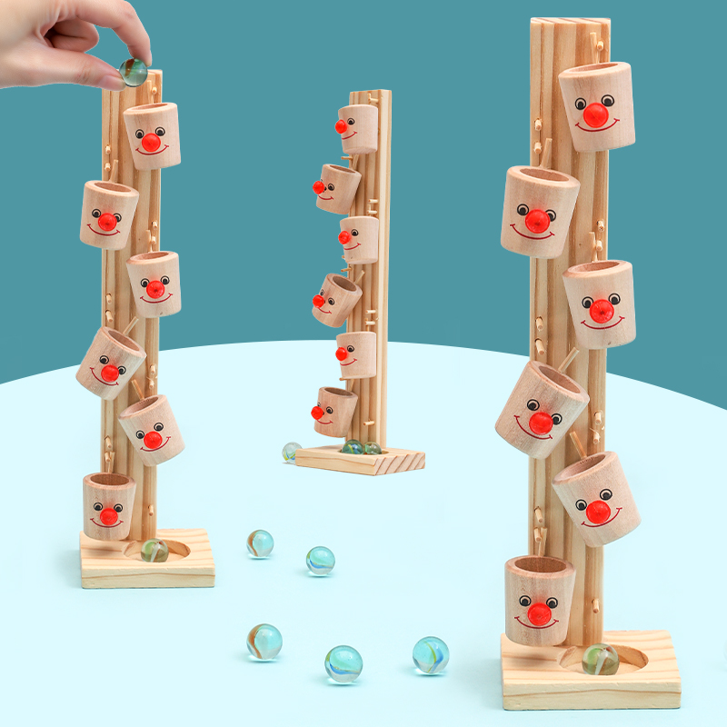 Montessori Clown Pattern Blocks Tree Wooden Baby Marble Ball Run Track Game Intelligence Toy for Early Education Kids
