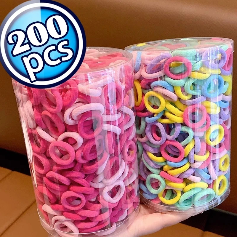 200PCS Women Girls Colorful Nylon Elastic Hair Bands Ponytail Hold Small Hair Tie Bands Scrunchie Hair Accessories
