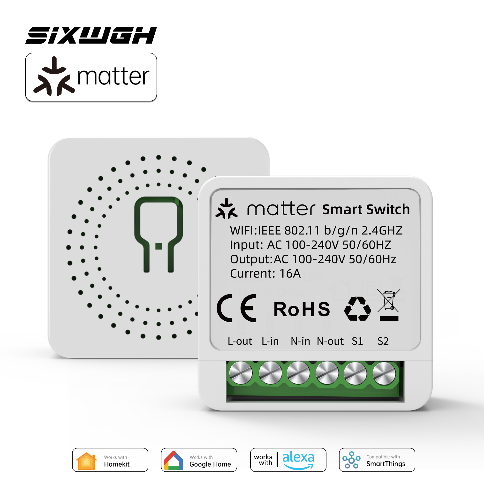 Meross Matter Smart Switch 16A, WiFi Mini DIY Relay Module, HomeKit Home Alexa SmartThings, Timer Remote Breaker mero switch
