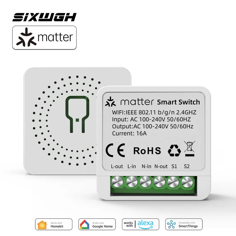 Meross Matter Smart Switch 16A, WiFi Mini DIY Relay Module, HomeKit Home Alexa SmartThings, Timer Remote Breaker mero switch