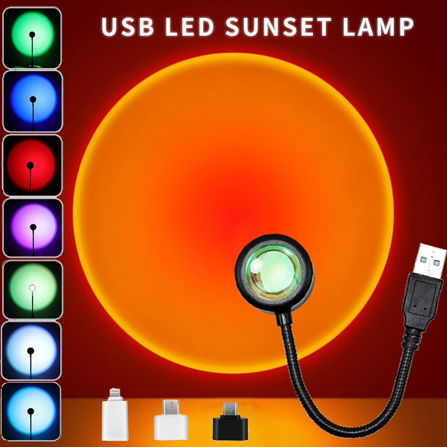 USB Led Sunset Lamp Projector Night Light Portable Mood Atmosphere Light Living Room Bedroom Wall Photography Party Decoration