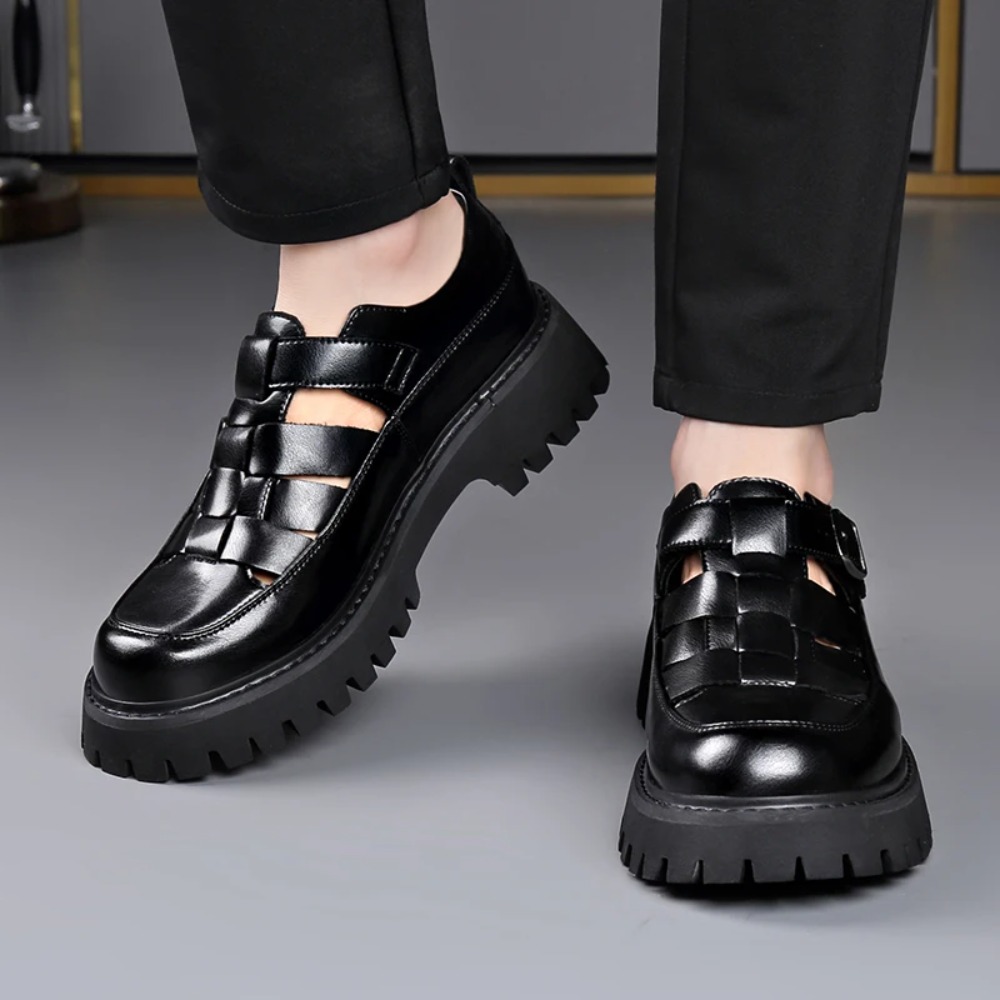 Men's Comfortable Sandals 2026 New Summer Wear Leather High-end Brand Hollow Hole Height Increased By 5cm Sandal Shoes