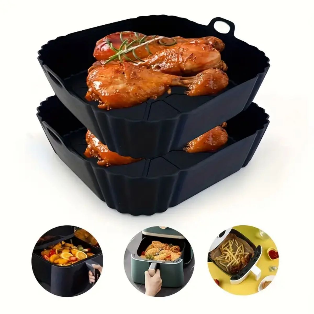 1pc Reusable Silicone Air Fryer Liner-Foldable, Non-stick Baking Mat-Heat Resistant, Kitchen Cooking Accessory