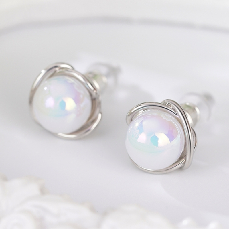 Huitan Simple Stylish Imitation Opal Stone Stud Earrings for Women Fashion Versatile Earrings Daily Wear Chic Ear Jewelry