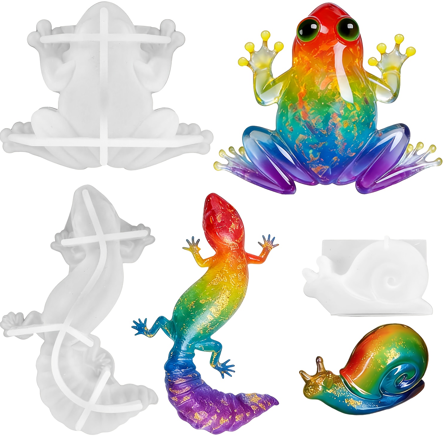 Animal epoxy resin silicone mold, realistic frog and lizard shapes, 3D stereoscopic small animal display mold, home decoration