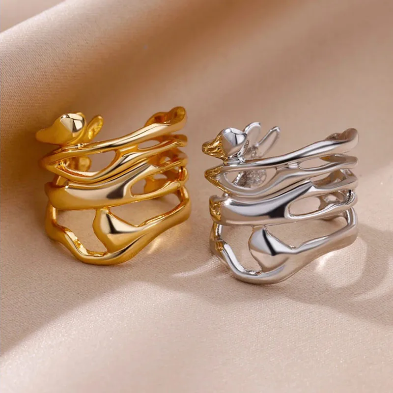 The 2025 new style of hollowed-out electroplating, with a golden ring hollow wide, simple and fashionable jewelry gift suitable