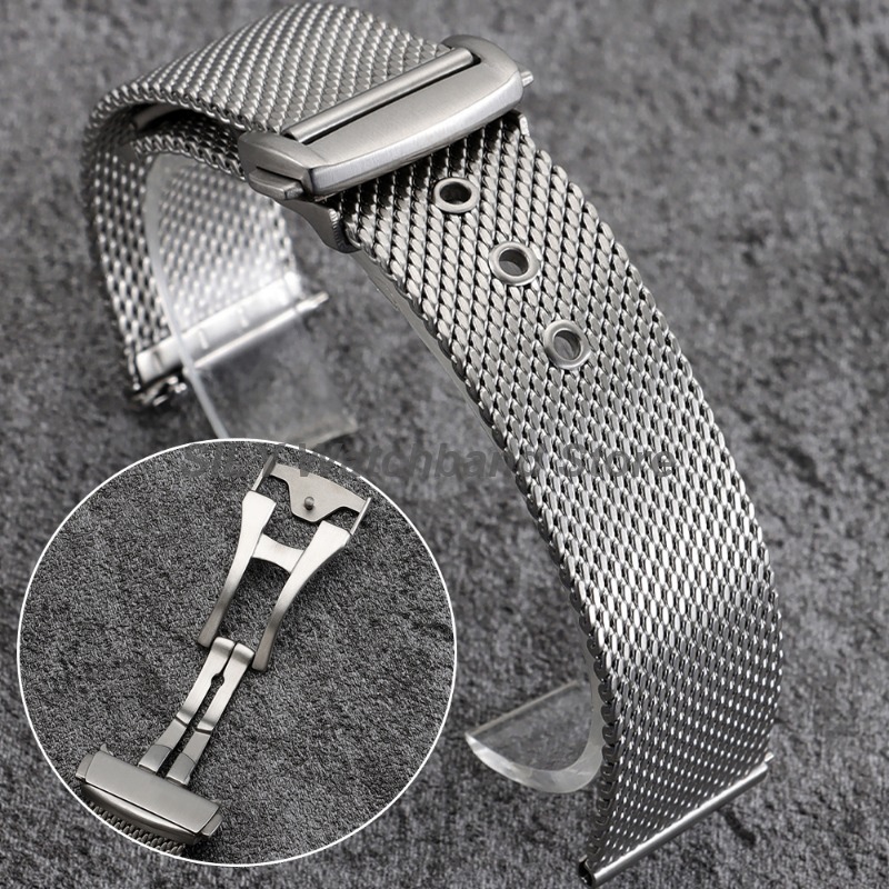 Folding Buckle Milanese Mesh Stainless Steel Watch Bands 20mm 22mm Bracelet Straps Flat Interface Business Wristbelt Accessories