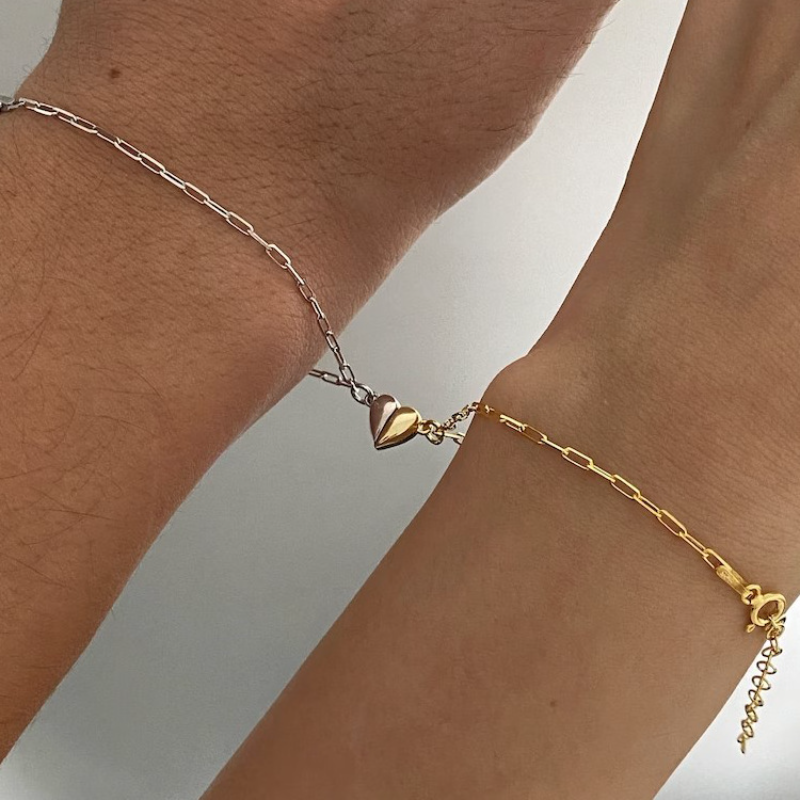 New Stainless Steel Heart Magnetic Couple Bracelets Fashion Minimalist Light Luxury Valentine's Day Jewelry Bracelets