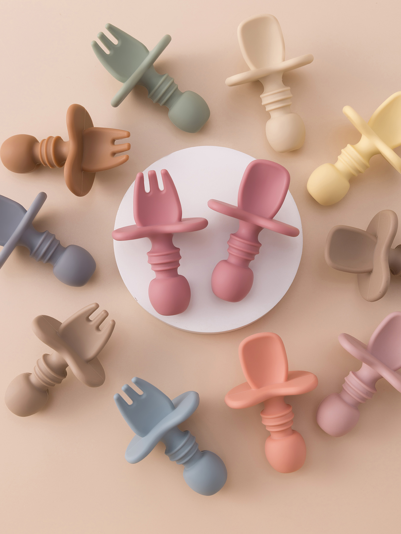 2PCS Silicone Baby Feeding Set BPA Free Food Grade Portable Mini Utensils Soft Fork Spoon Toddler Training Tableware Set