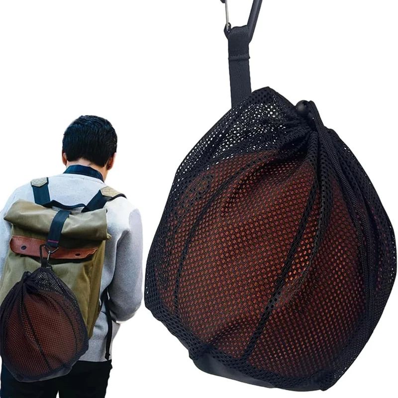 Lightweight Portable Drawstring Backpack Hang Mesh Bag Football Basketball Storage Bag Sports Travel Toy Swim Hiking Small Bag