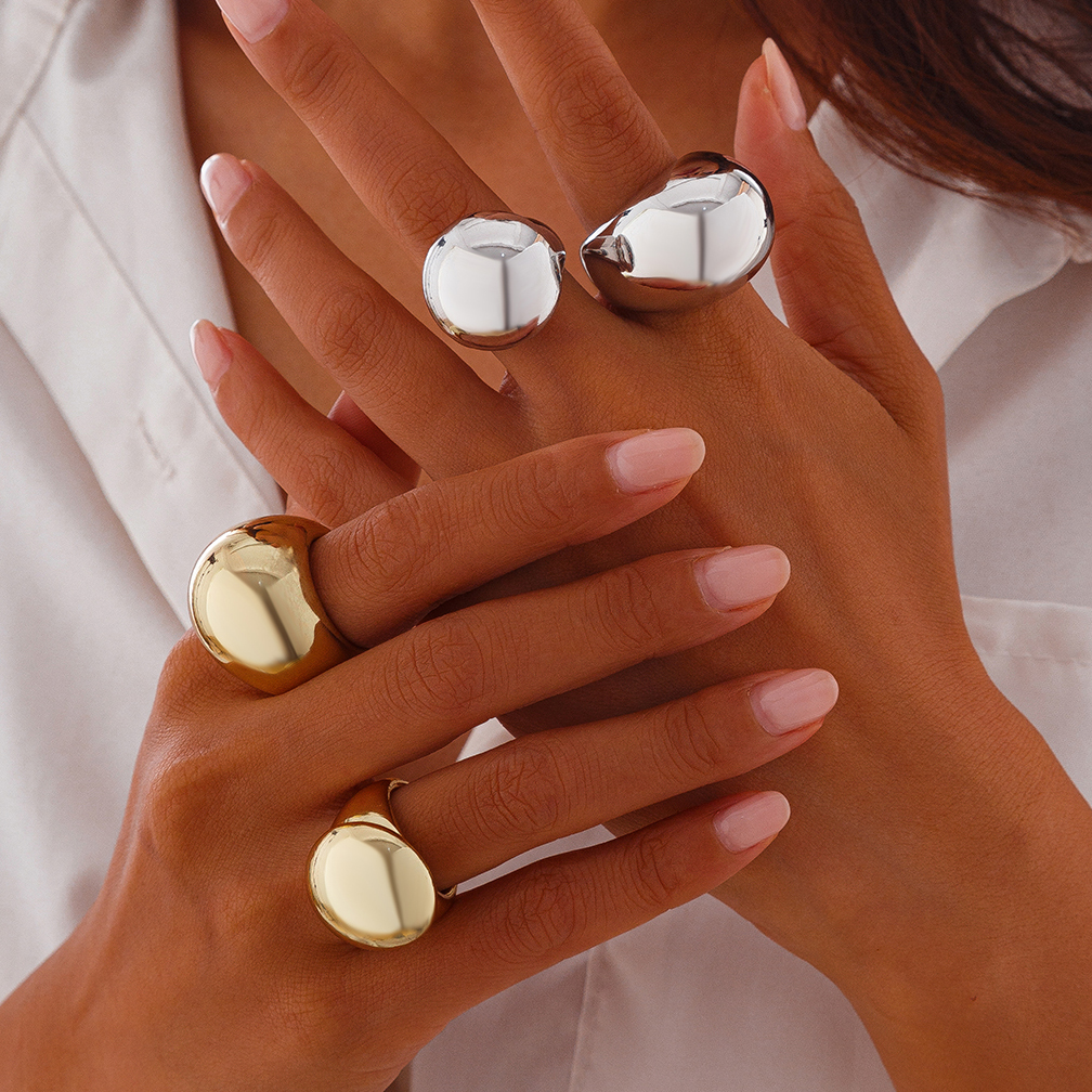 Ingemark 2Pcs/Set Vintage Chunky Smooth Rings for Women Fashion Statement Goth Gold Color Rings Festival Daily Jewelry New