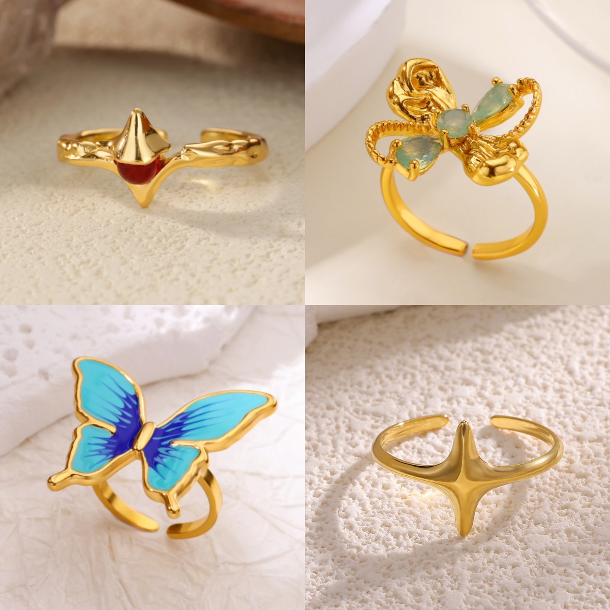 Romantic Butterfly Women's Ring Gold-Plated Zirconia Star Jewelry Ring