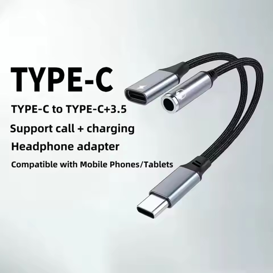 USB-C OTG With Charging Type-C OTG Splitter USB-C To AUX Mic Jack With PD 60W Fast Charging For IPhone Earphones