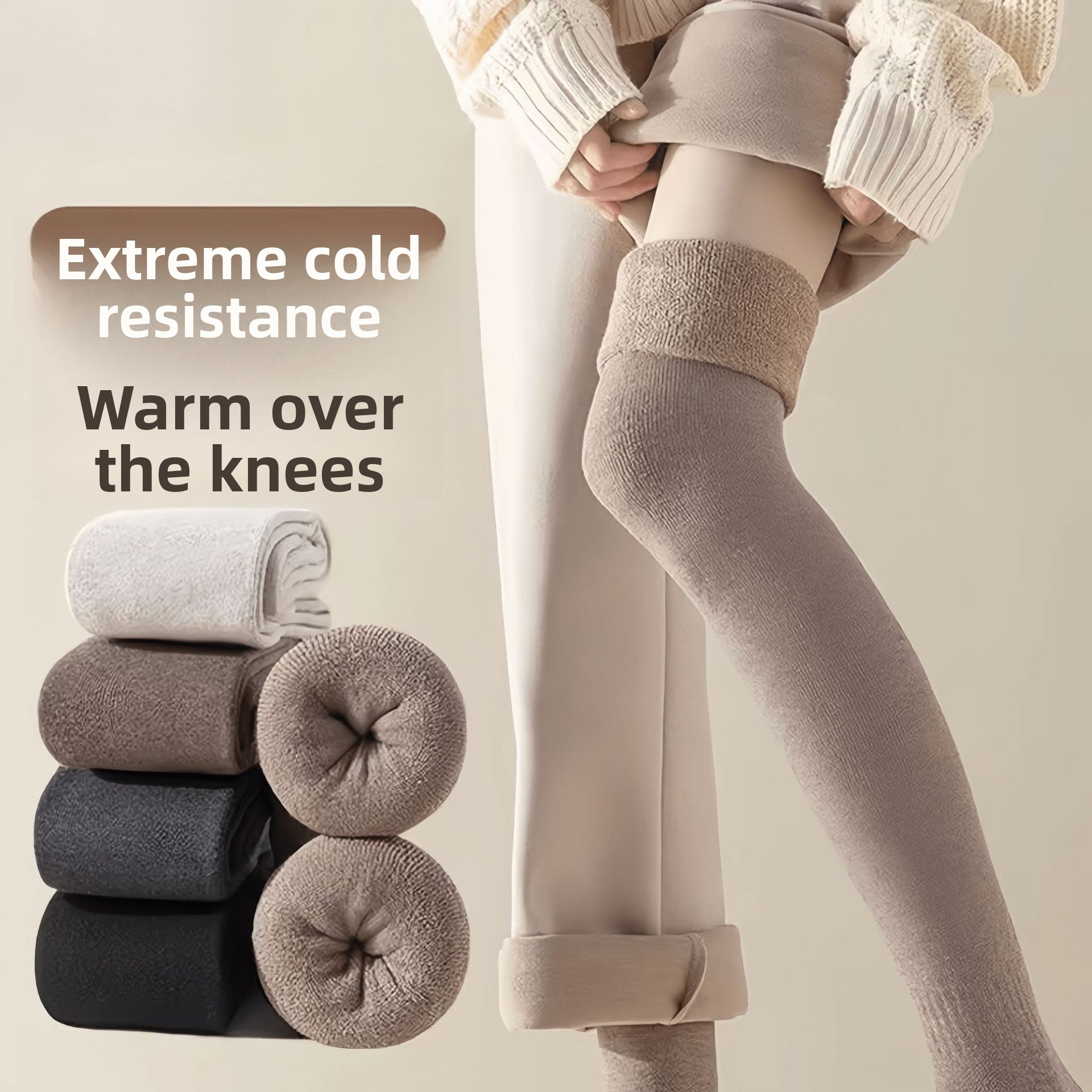2 Pairs Knee High Socks for Women Winter Thick Warm Fleece Lined Over Knee Stockings Long Socks