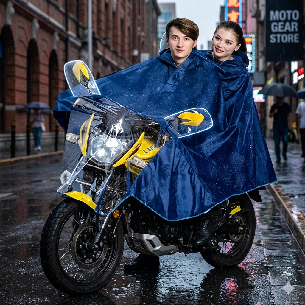 Waterproof large size Double Helmet with wide bike raincoat
