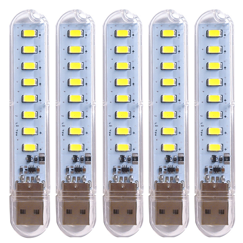 5pcs Portable USB Strip Light Mini Led Warm White Night Lights USB Plug Book Lamp Room Emergency Lighting for Power Bank PC