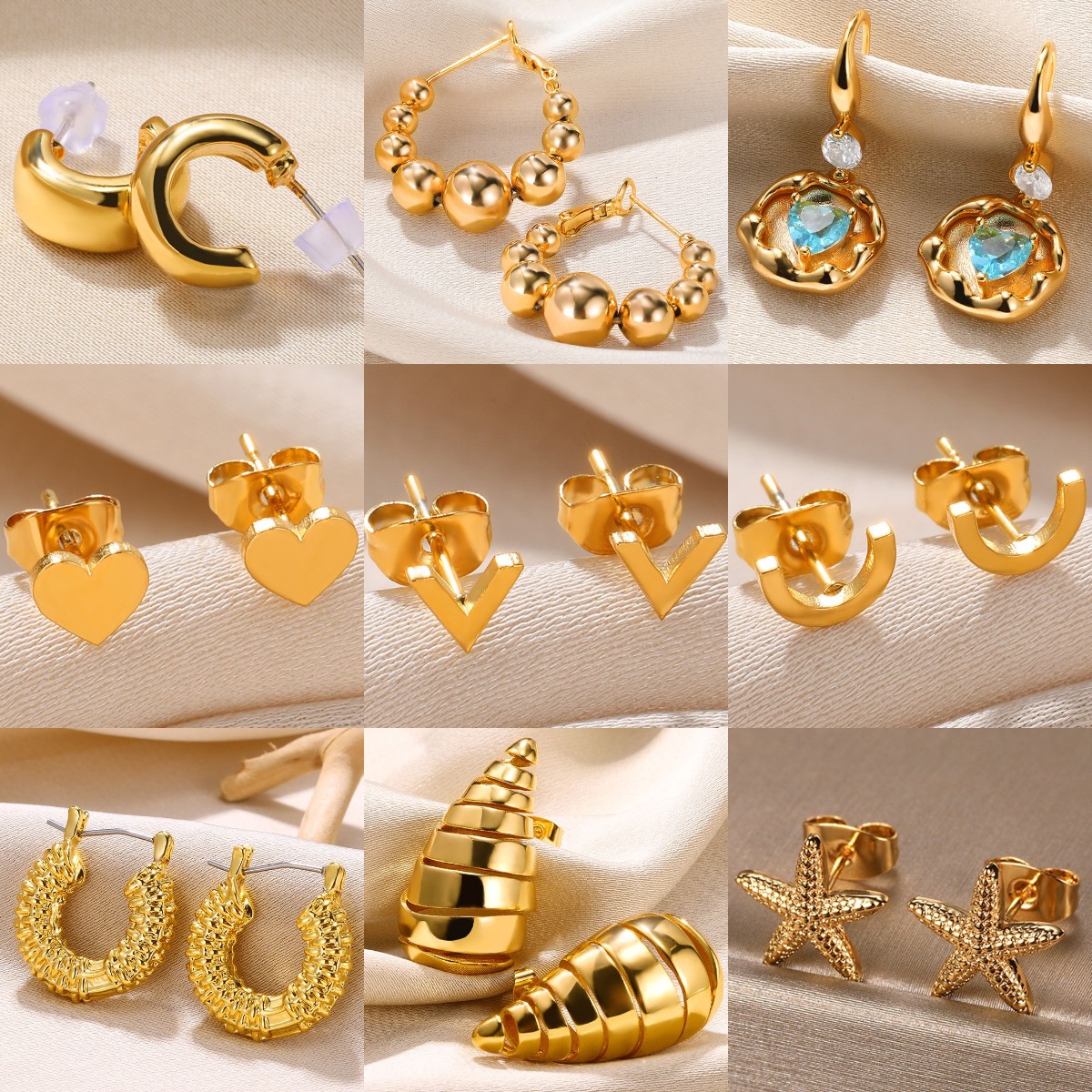 Exquisite Petite C-Shaped Earrings For Women Gold Color Stainless steel Beaded Earrings Classic Elegant Jewelry Free shipping