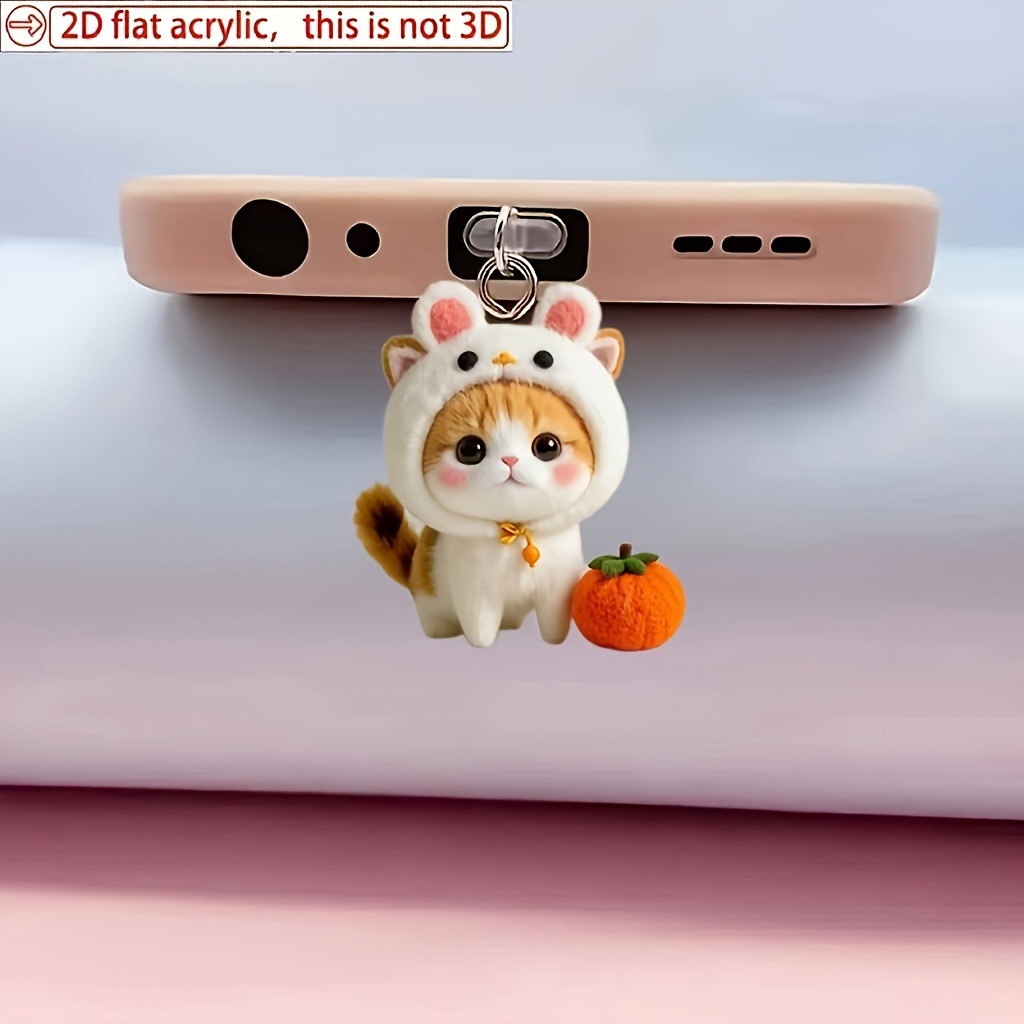 2D Acrylic Cute Rabbit and Cat-Shaped Phone Dust Plug, Acrylic Phone Dust Plug Pendant, Suitable for iPhone 17, Protects the Phone Interface While Adding a Touch of Personality, Dust Protection for the Interface, and Can Also Serve as a Small Phone Dec...
