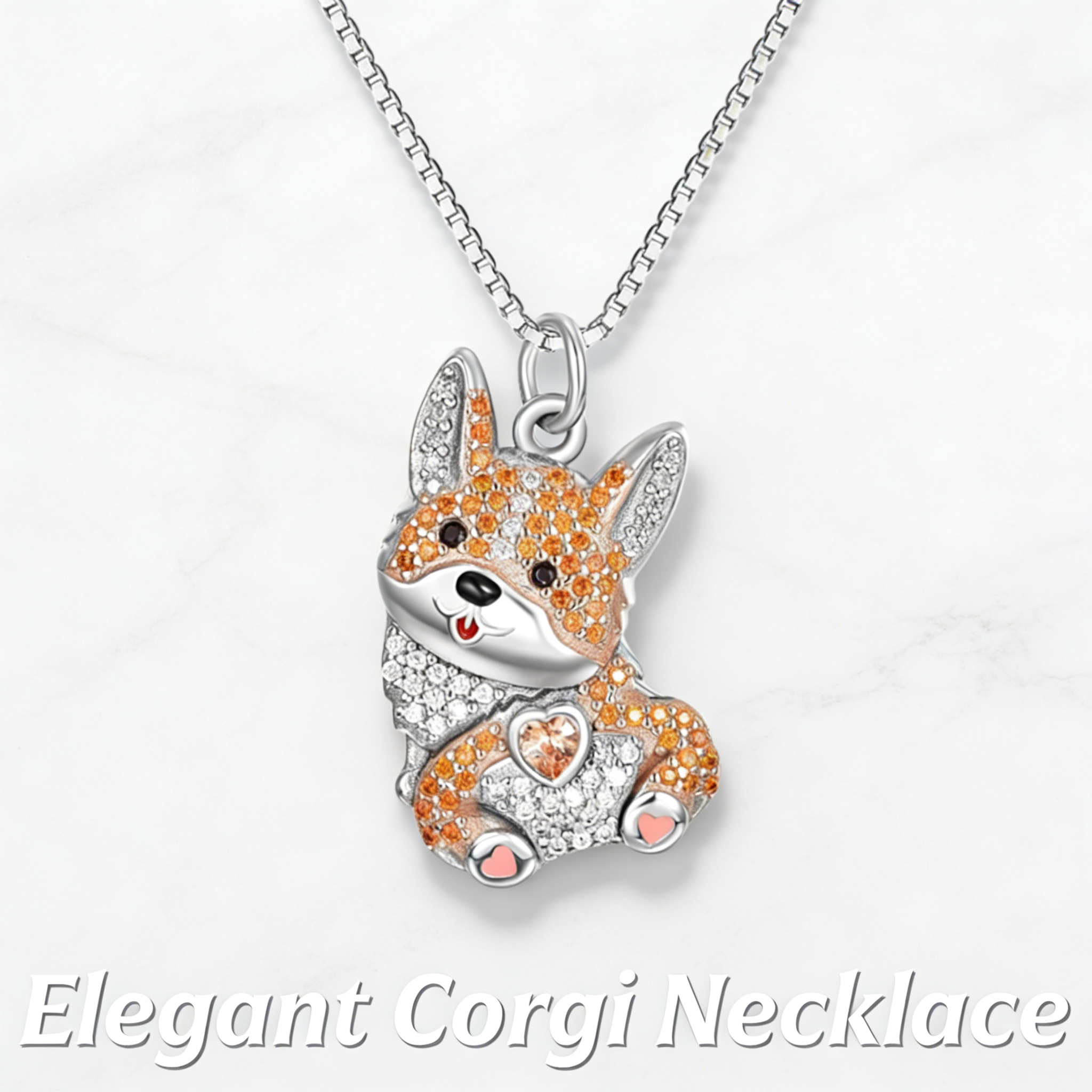 Sparkling Cute Corgi Dog Pendant Necklace Zinc Alloy Pet Jewelry for Women Dog Lovers Birthday Holiday