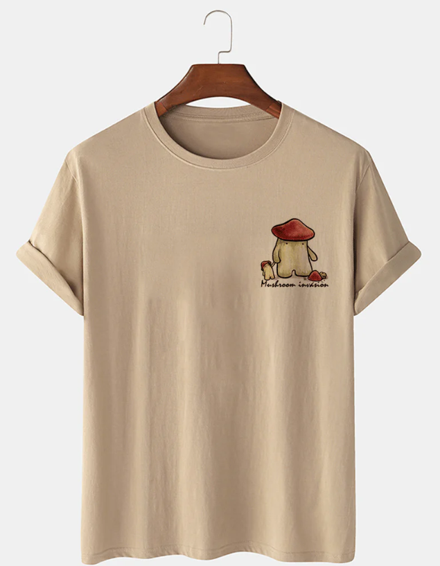 Summer Mushroom Baby Print Casual T-Shirt For Men