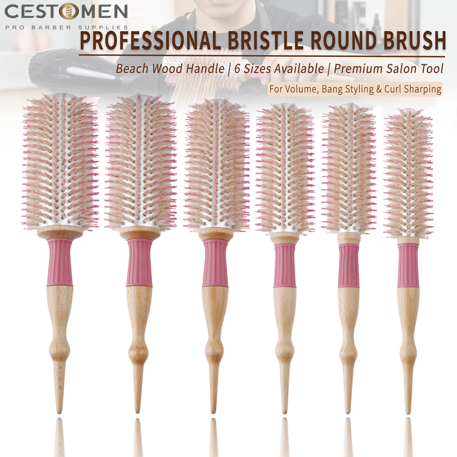 1Pcs New 6 Sizes Professional Wood Handle Bristle Round Hair Brush Alumium Barrel Curly Rolling Brushes Salon Hairderssing Tools
