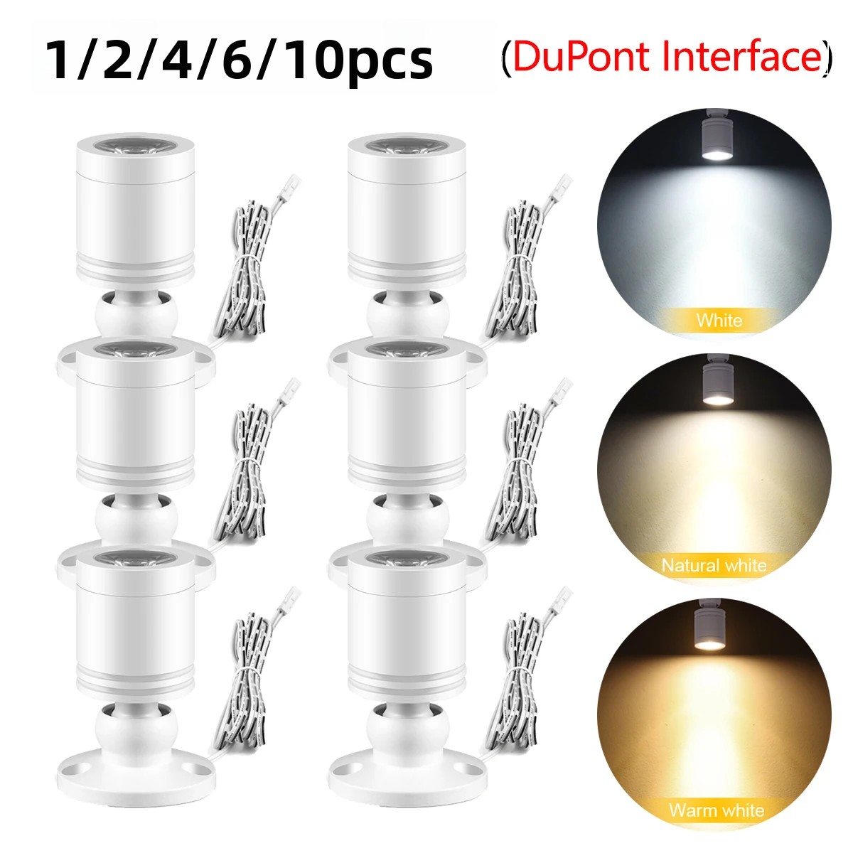 1-10pcs 3W Mini LED Spotlight 360° Rotate Ceiling Down Light DC12V Neutral White/Warm White/White,Wardrobe Closet Lighting